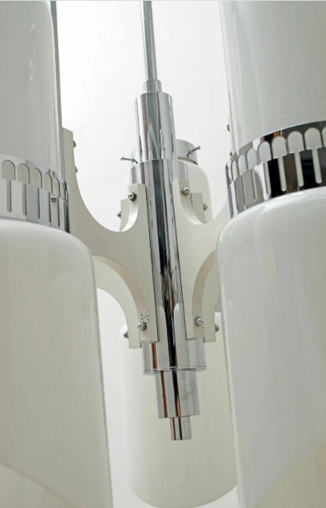 Lampadario in acciaio e vetro di Murano incamiciato di Vistosi, anni '60 9