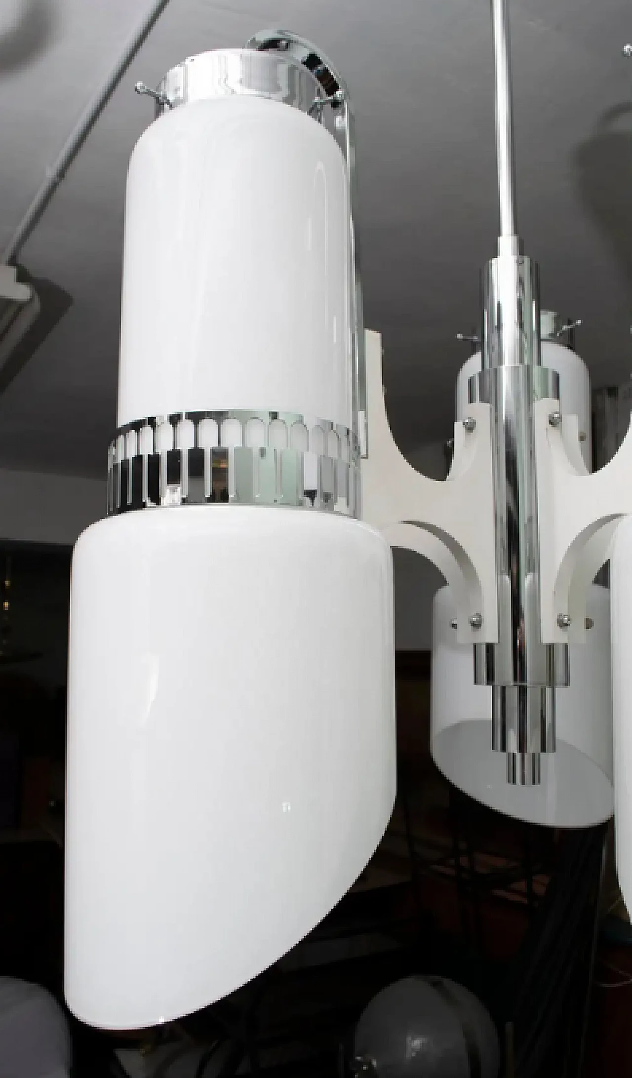 Lampadario in acciaio e vetro di Murano incamiciato di Vistosi, anni '60 12