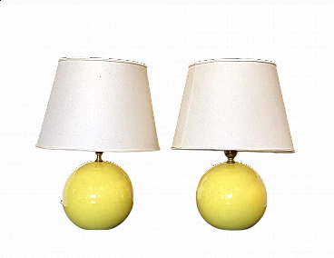 Coppia di lampade da tavolo in ceramica gialla, anni '70