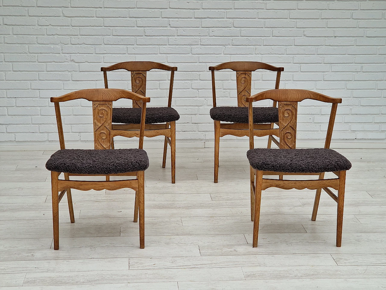 4 Danish oak chairs by Henning Kjærnulf, 1960s 4