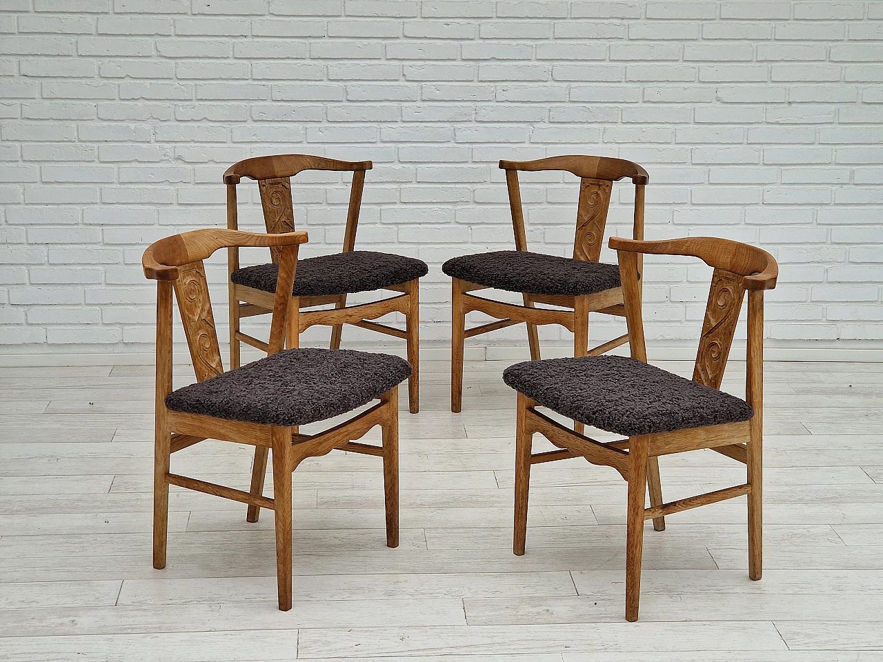 4 Danish oak chairs by Henning Kjærnulf, 1960s 5