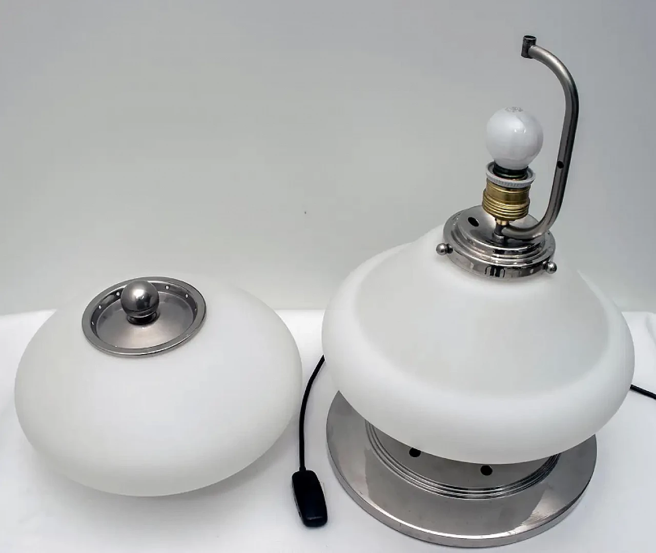 Murano opaline glass and chrome table lamp by Mazzega, 1960s 7