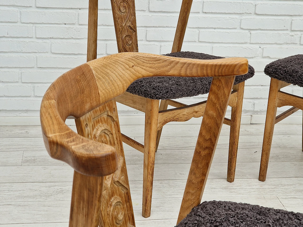 4 Danish oak chairs by Henning Kjærnulf, 1960s 6