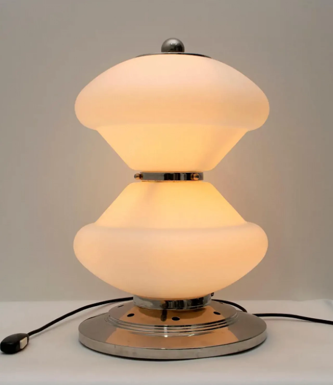 Murano opaline glass and chrome table lamp by Mazzega, 1960s 9