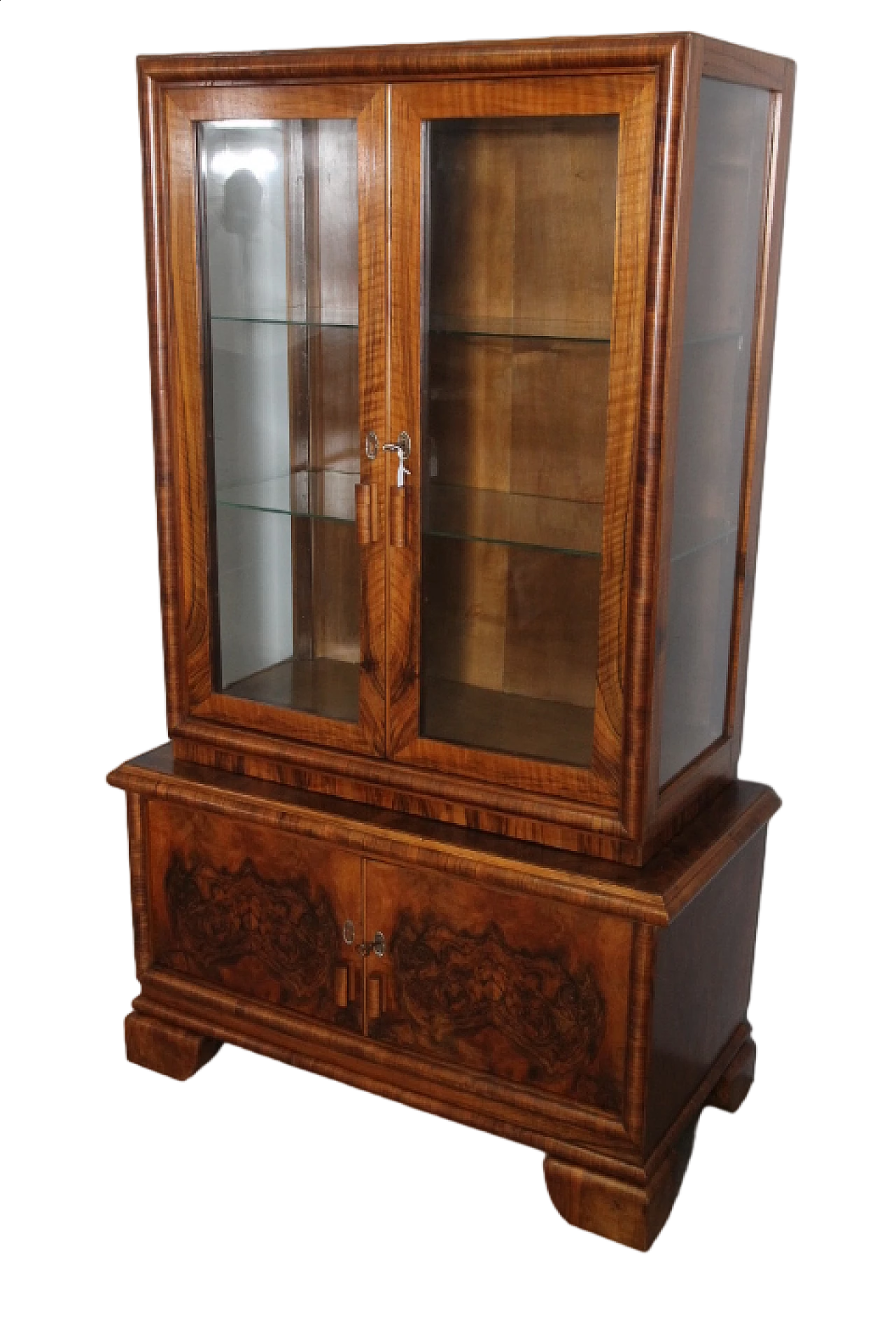 Art Deco walnut and briar-root glass cabinet, 1940s 10