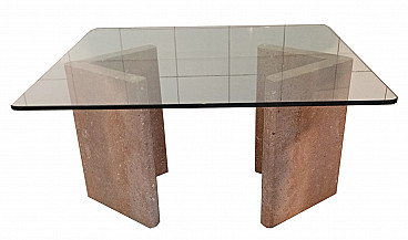 Glass and travertine coffee table, 1980s
