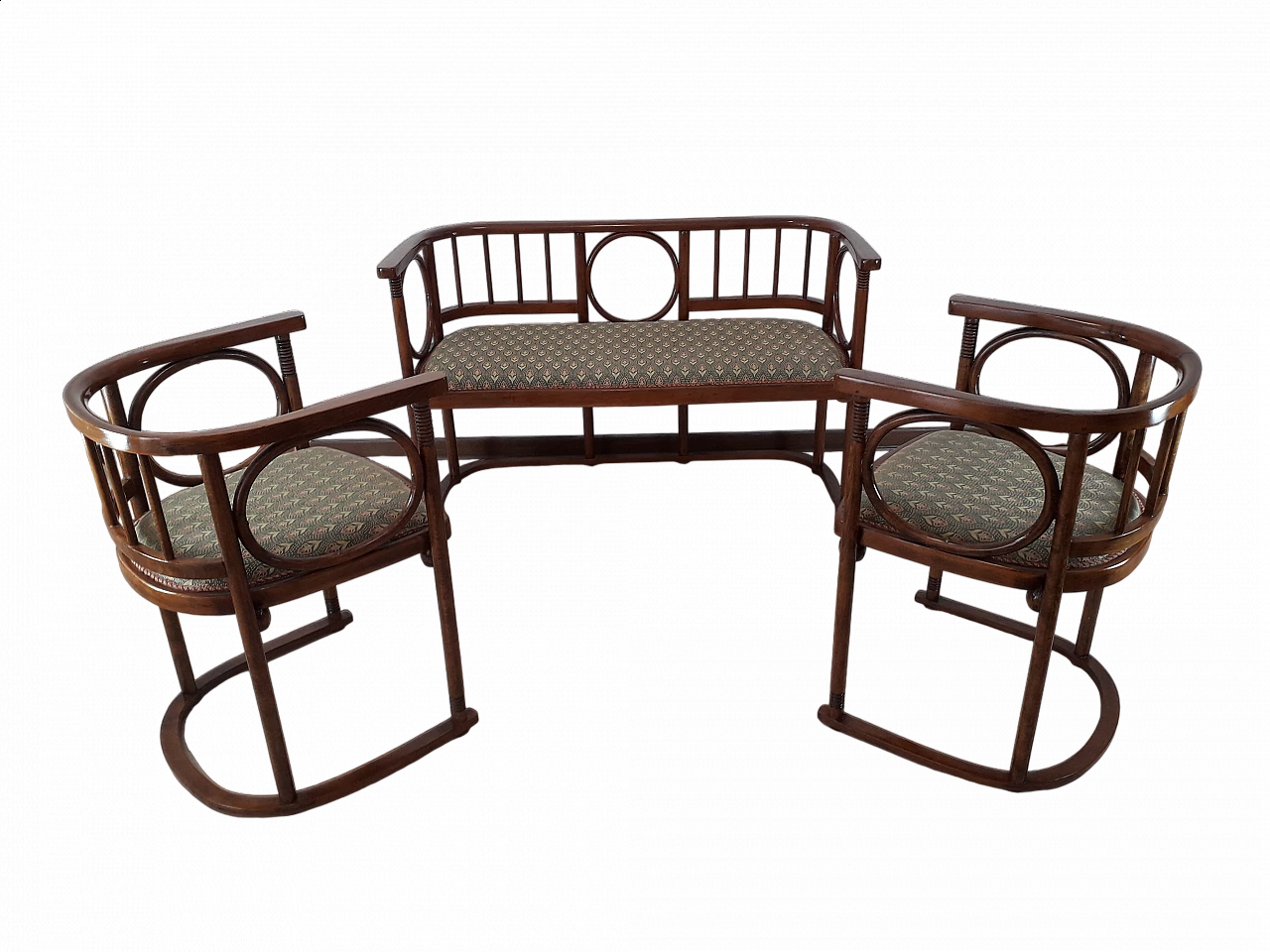 Fledermaus sofa and pair of armchairs by Josef Hoffmann for Thonet - Mundus, early 20th century 14