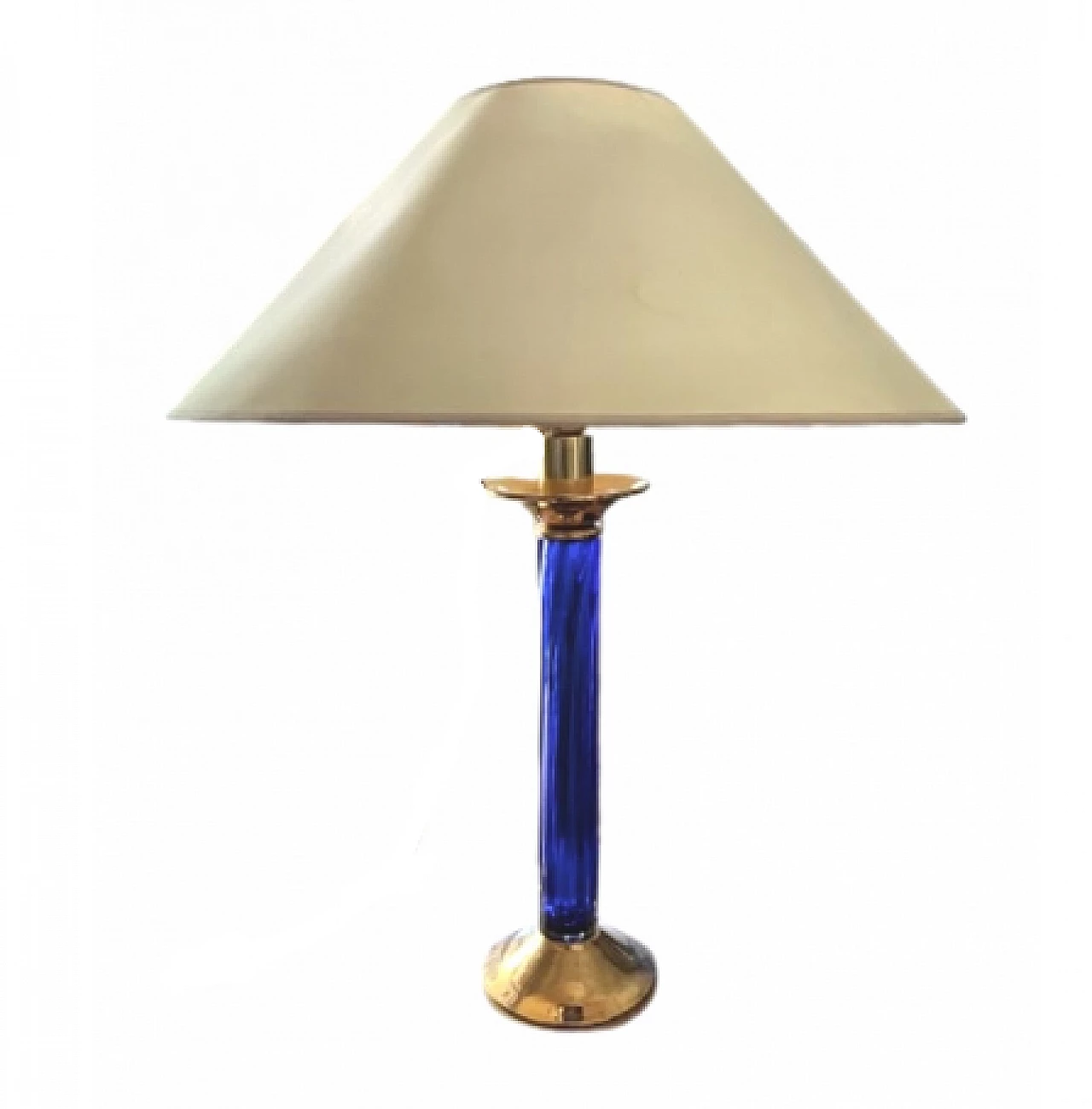 Lampada da tavolo in vetro blu e metallo dorato, anni '70 9