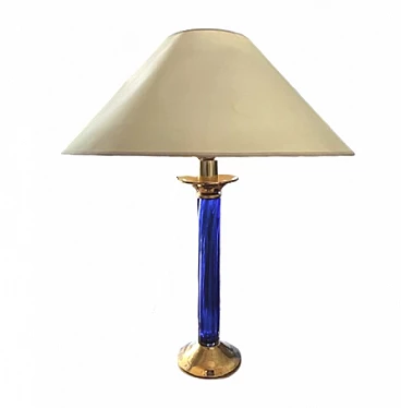Blue glass and gilded metal table lamp, 1970s
