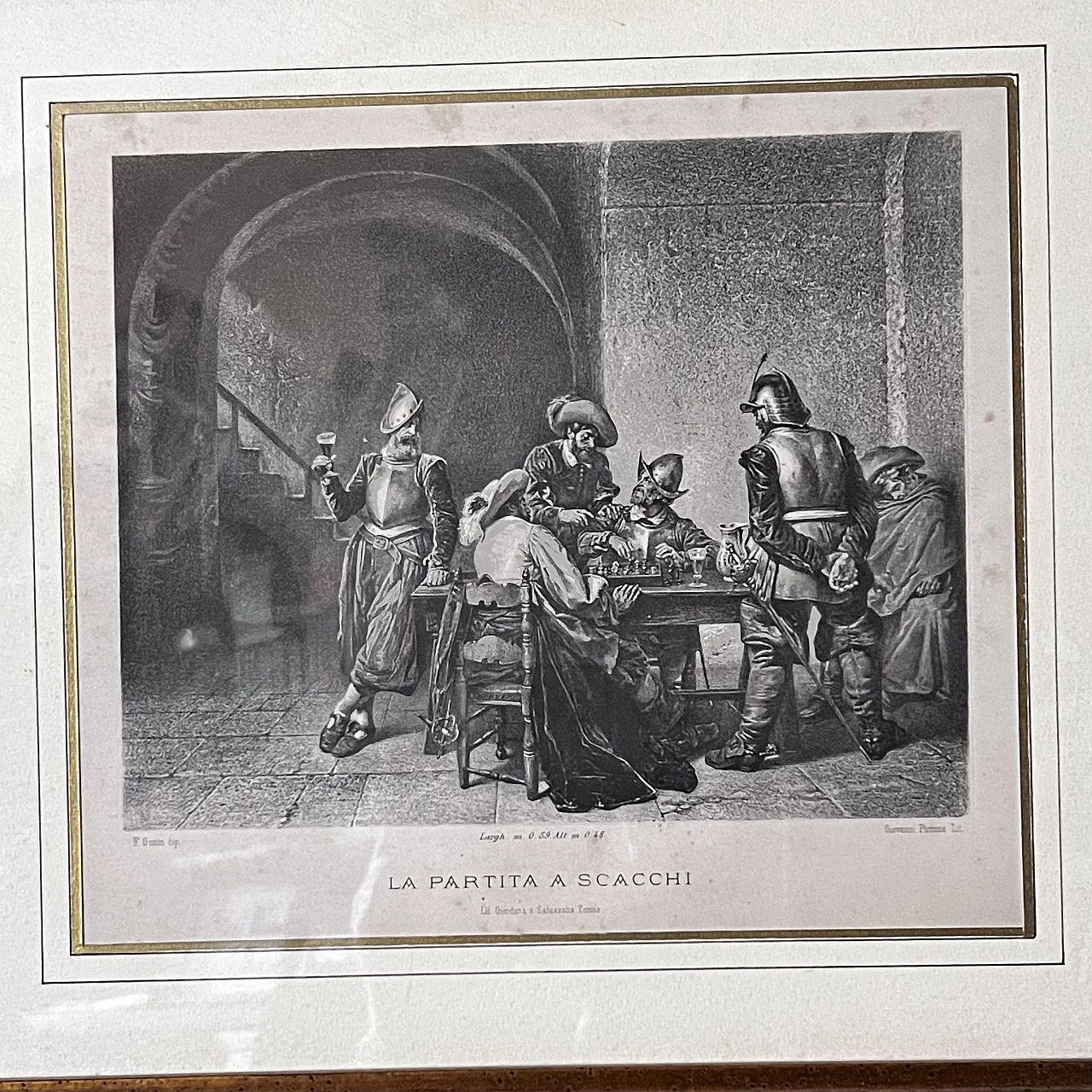 Lithograph depicting a chess game, 1920s 1