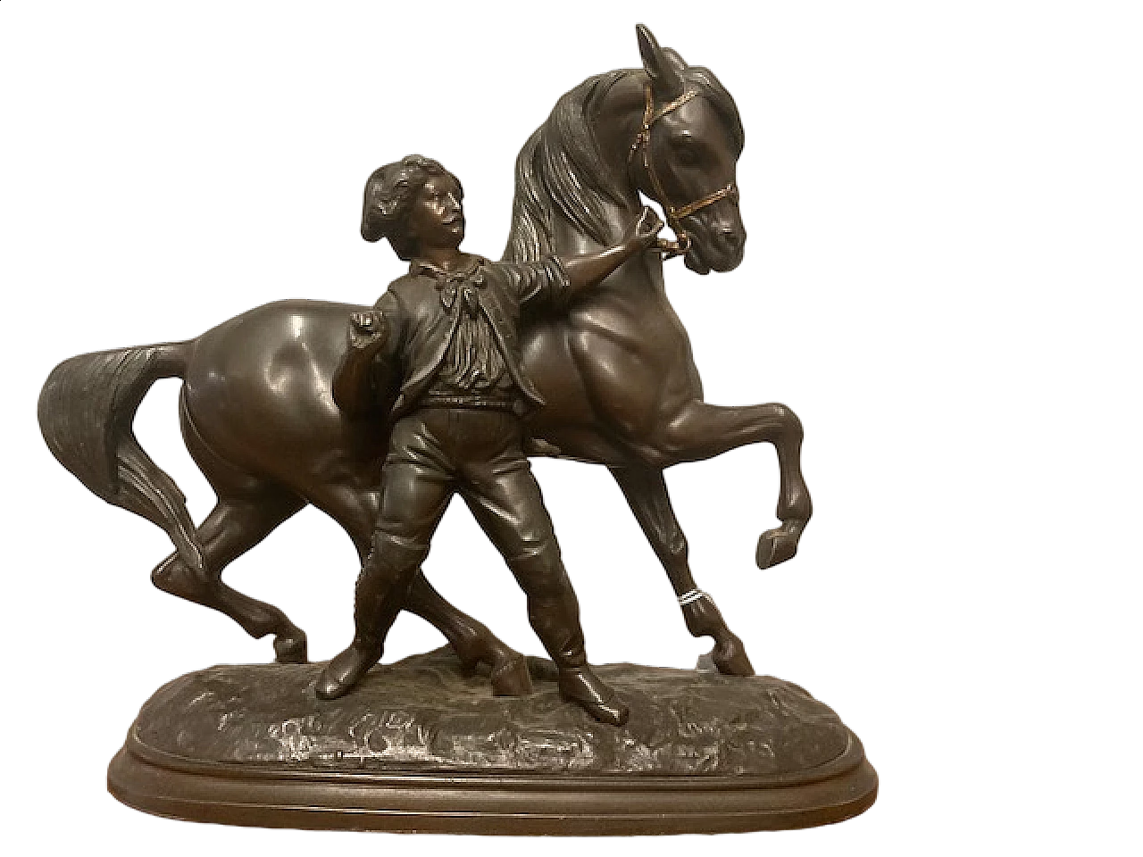 Scultura di cavallo e uomo in antimonio, fine '800 12
