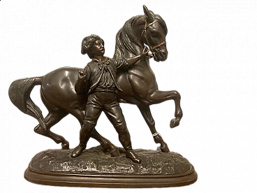 Antimony horse and man sculpture, late 19th century