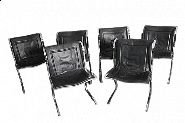 6 Chromed metal and leather chairs by Fumagalli, 1970s