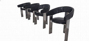 4 Steel and black leather armchairs in the style of Eckart Muthesius, 1990s