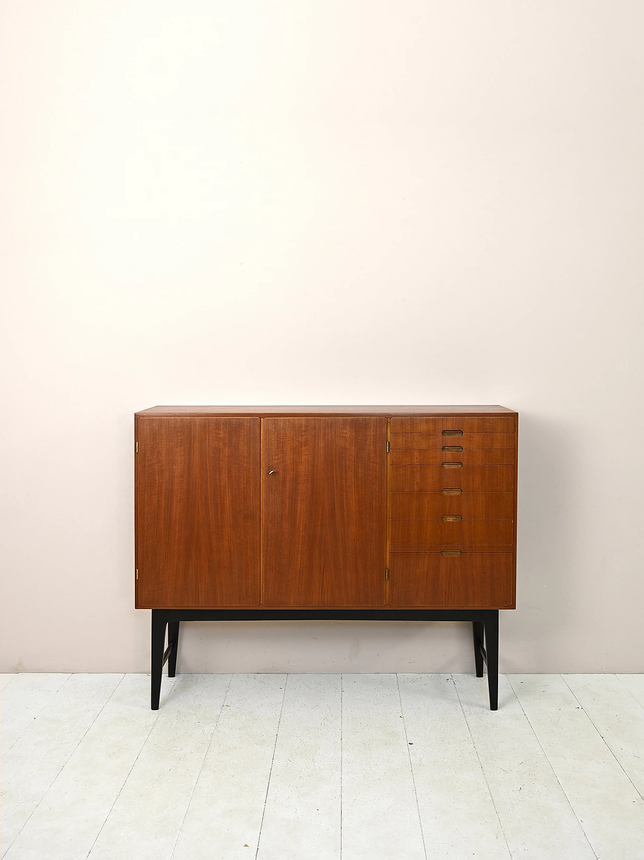 Teak sideboard with black painted legs, 1960s 1
