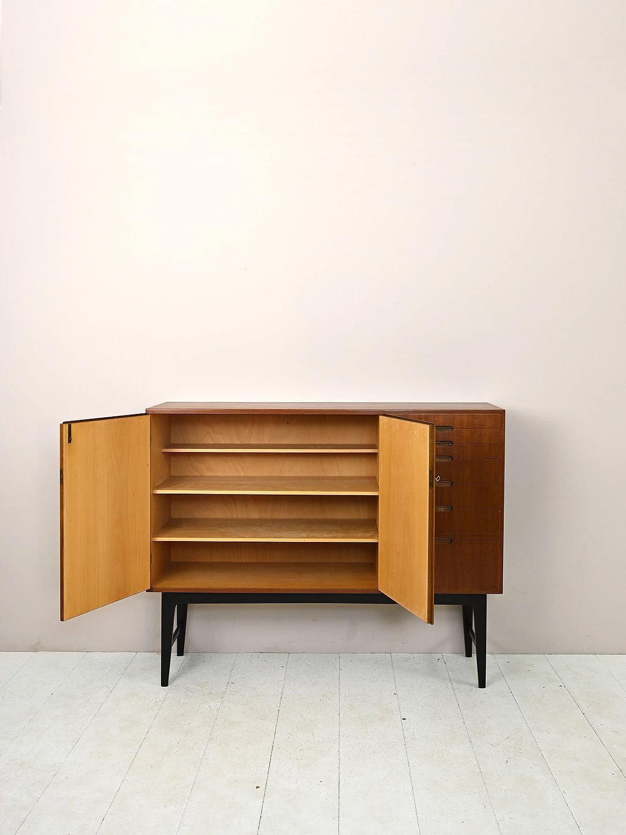 Teak sideboard with black painted legs, 1960s 3