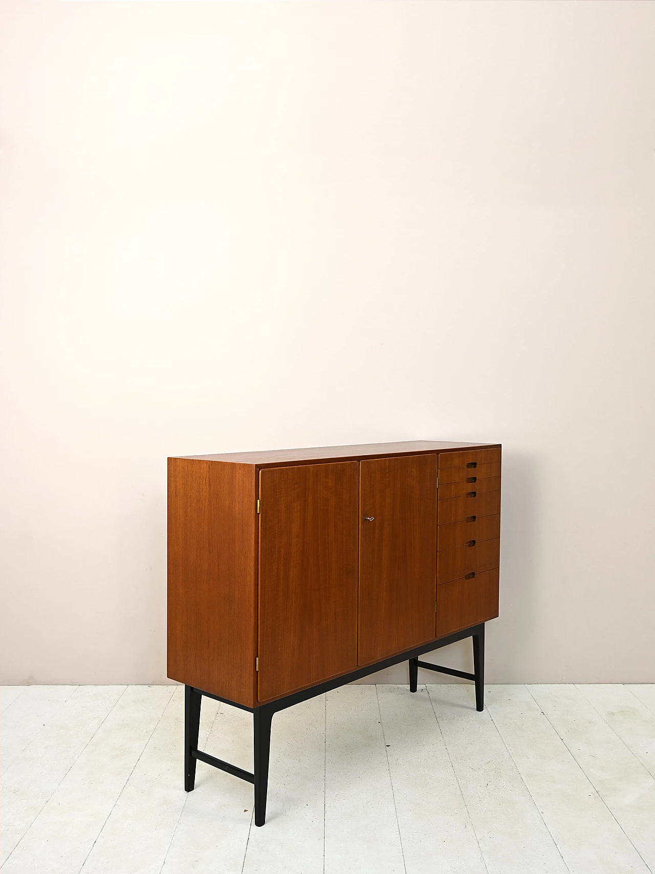 Teak sideboard with black painted legs, 1960s 4