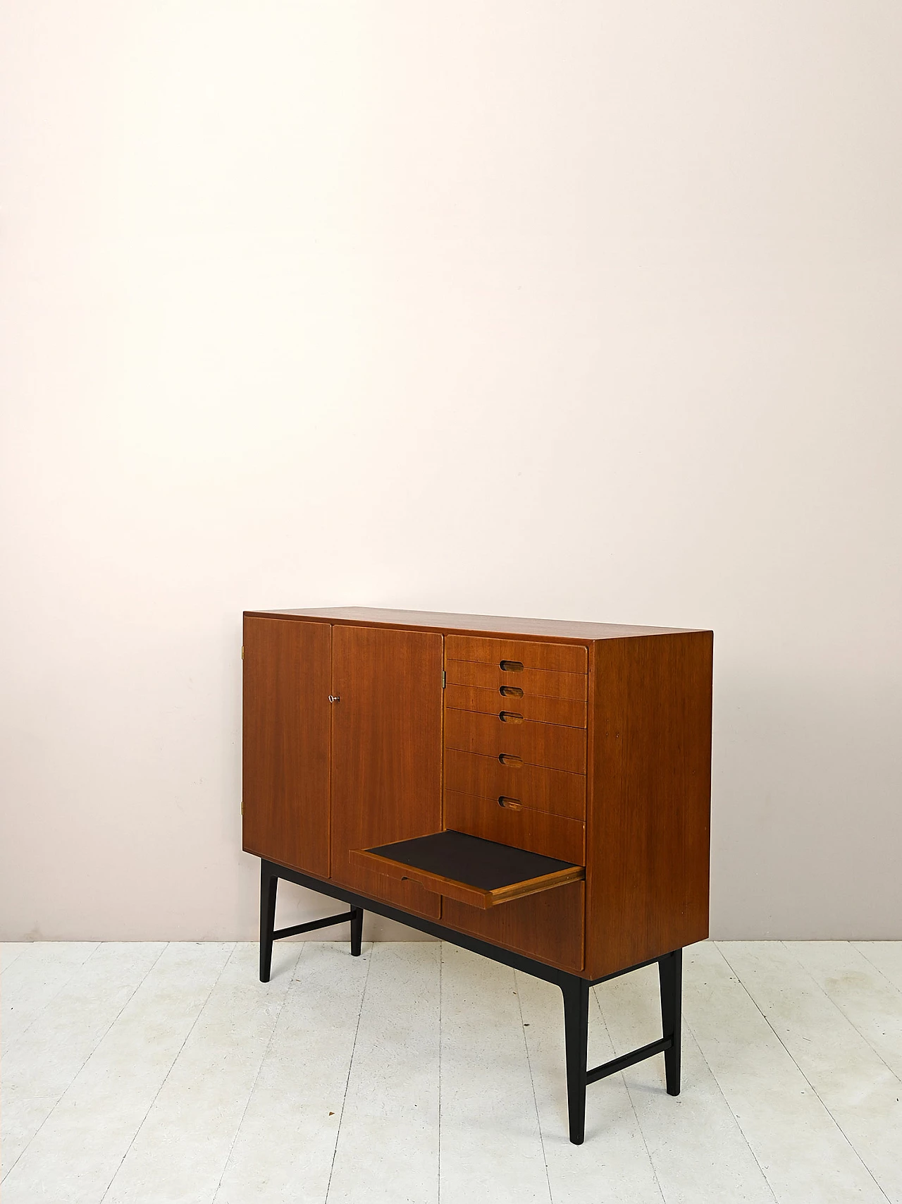 Teak sideboard with black painted legs, 1960s 5