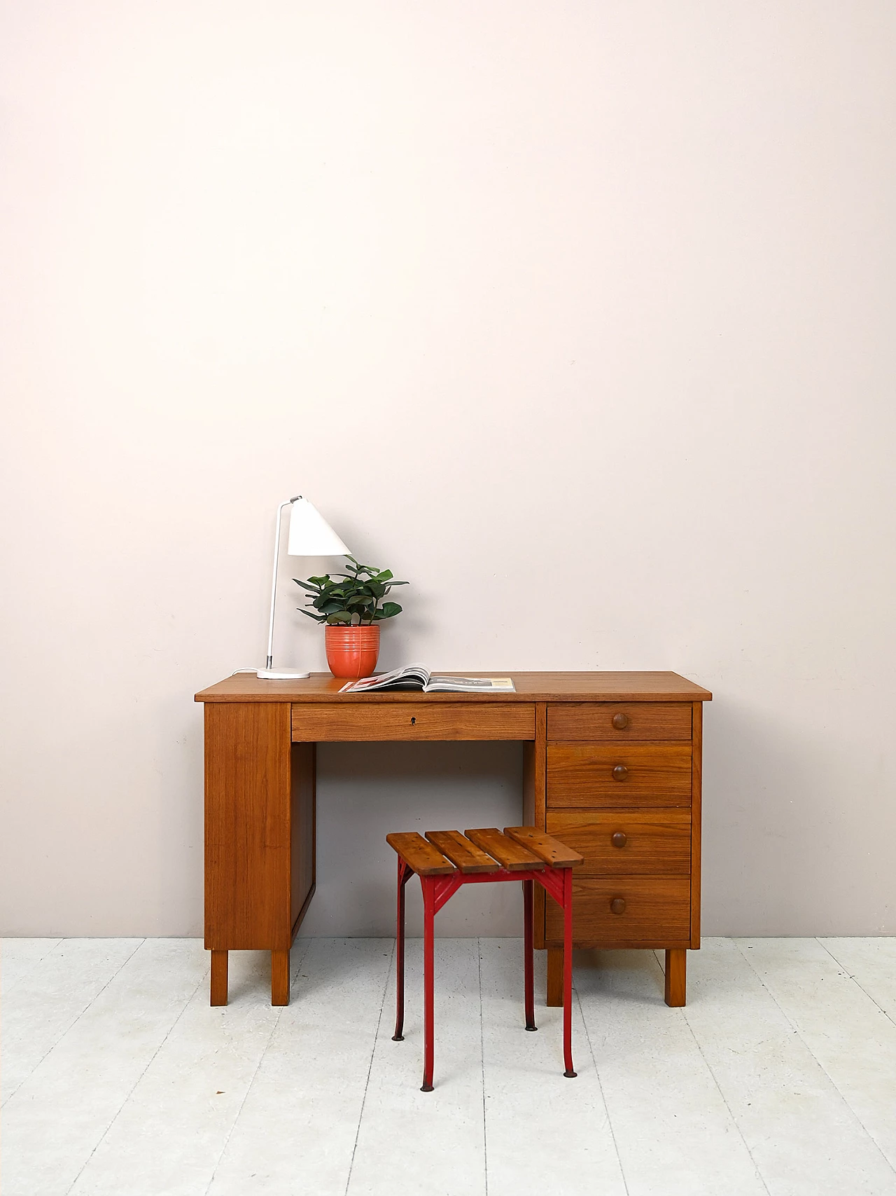 Swedish teak desk with drawers and shelving, 1960s 1