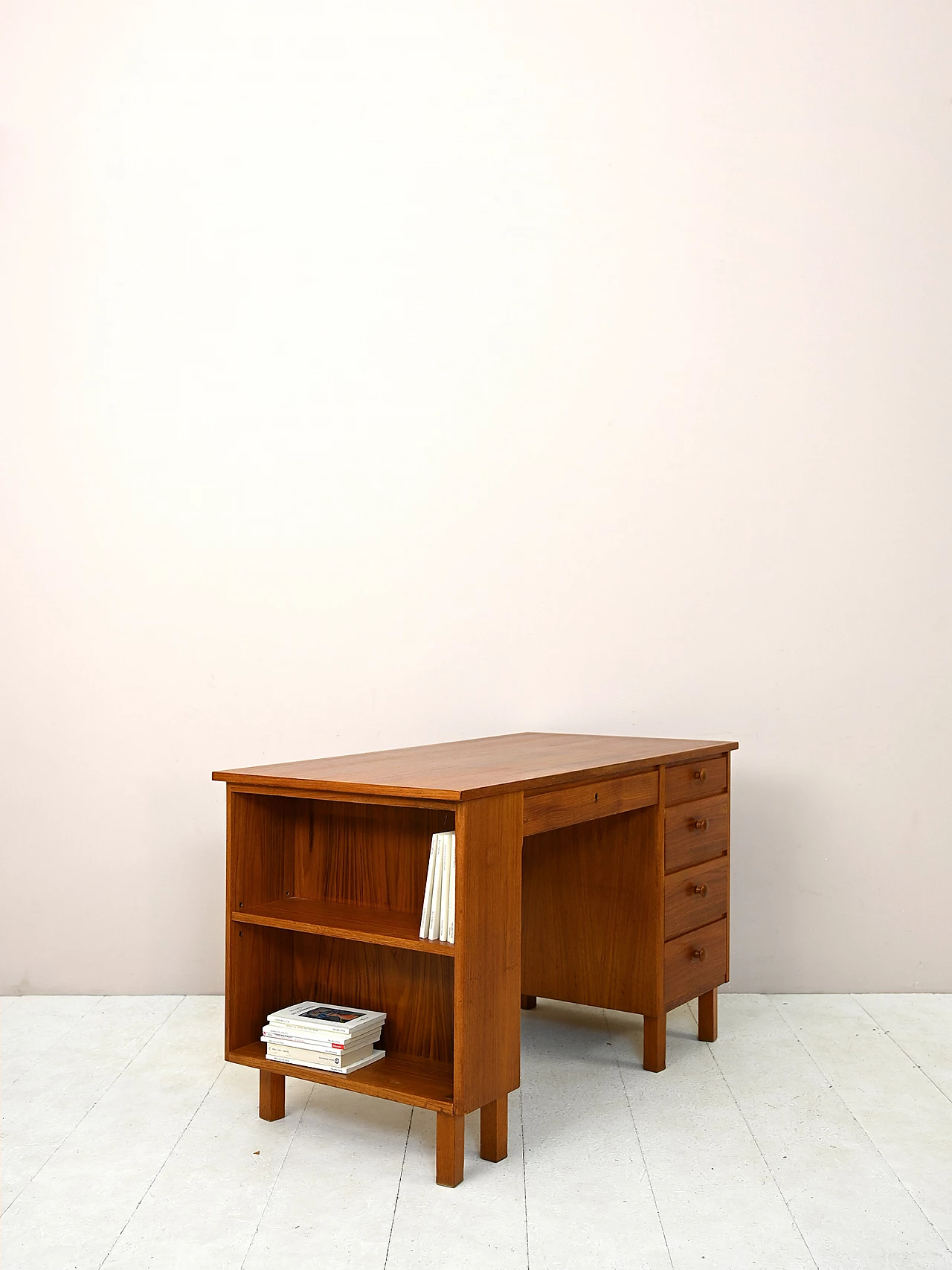 Swedish teak desk with drawers and shelving, 1960s 3