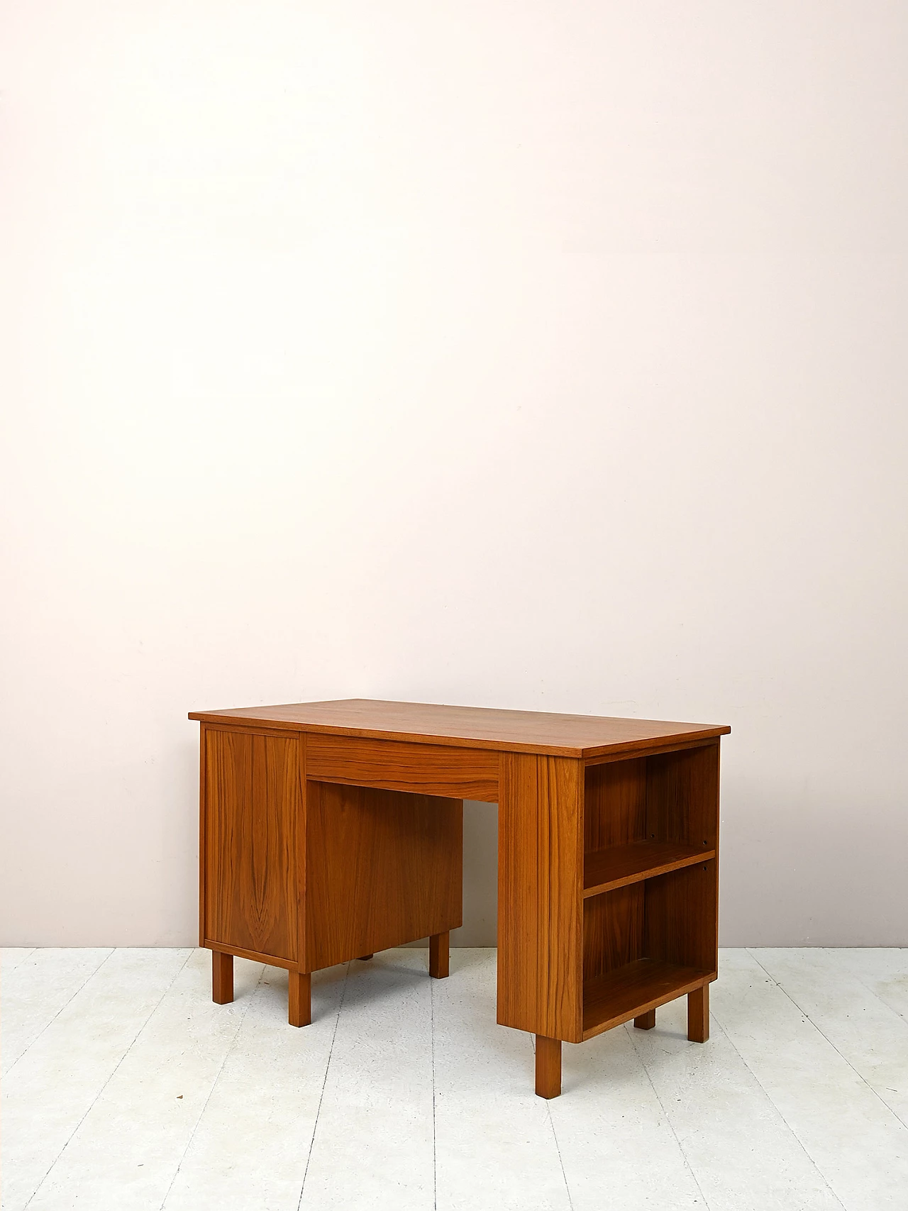 Swedish teak desk with drawers and shelving, 1960s 6