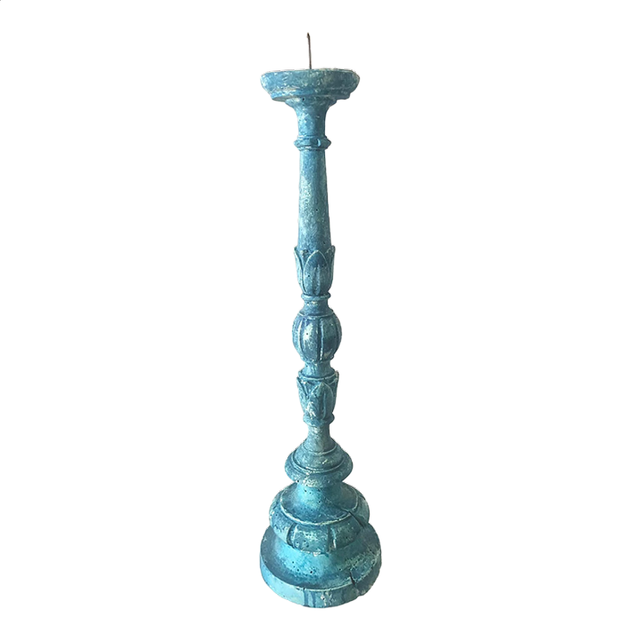 Carved and pickled blue wood candle holder, 1940s 6