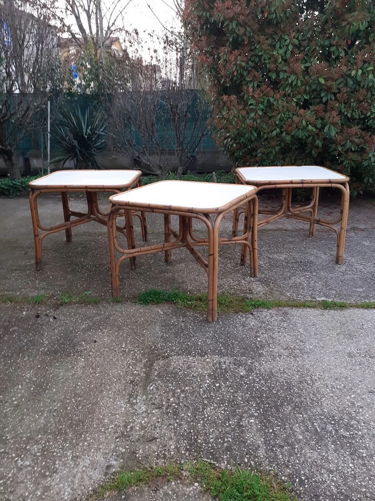Bamboo table with white laminate top, 1990s 1