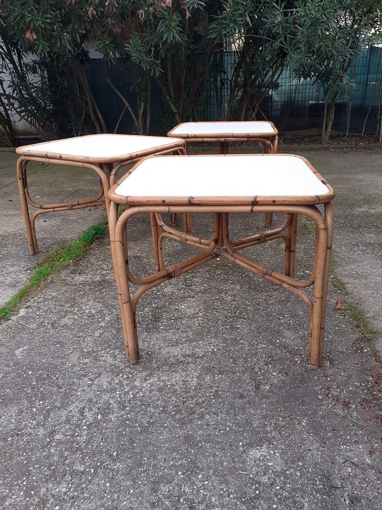 Bamboo table with white laminate top, 1990s 2