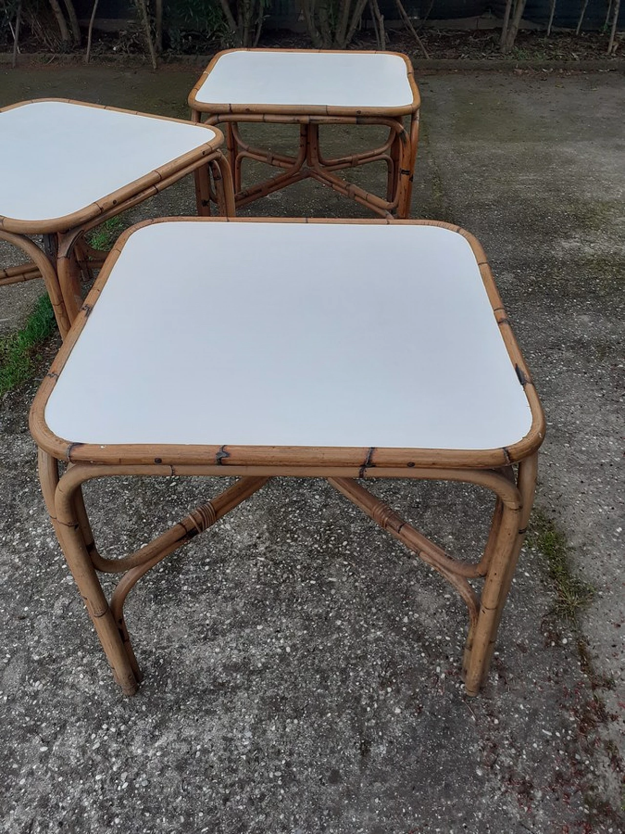 Bamboo table with white laminate top, 1990s 3