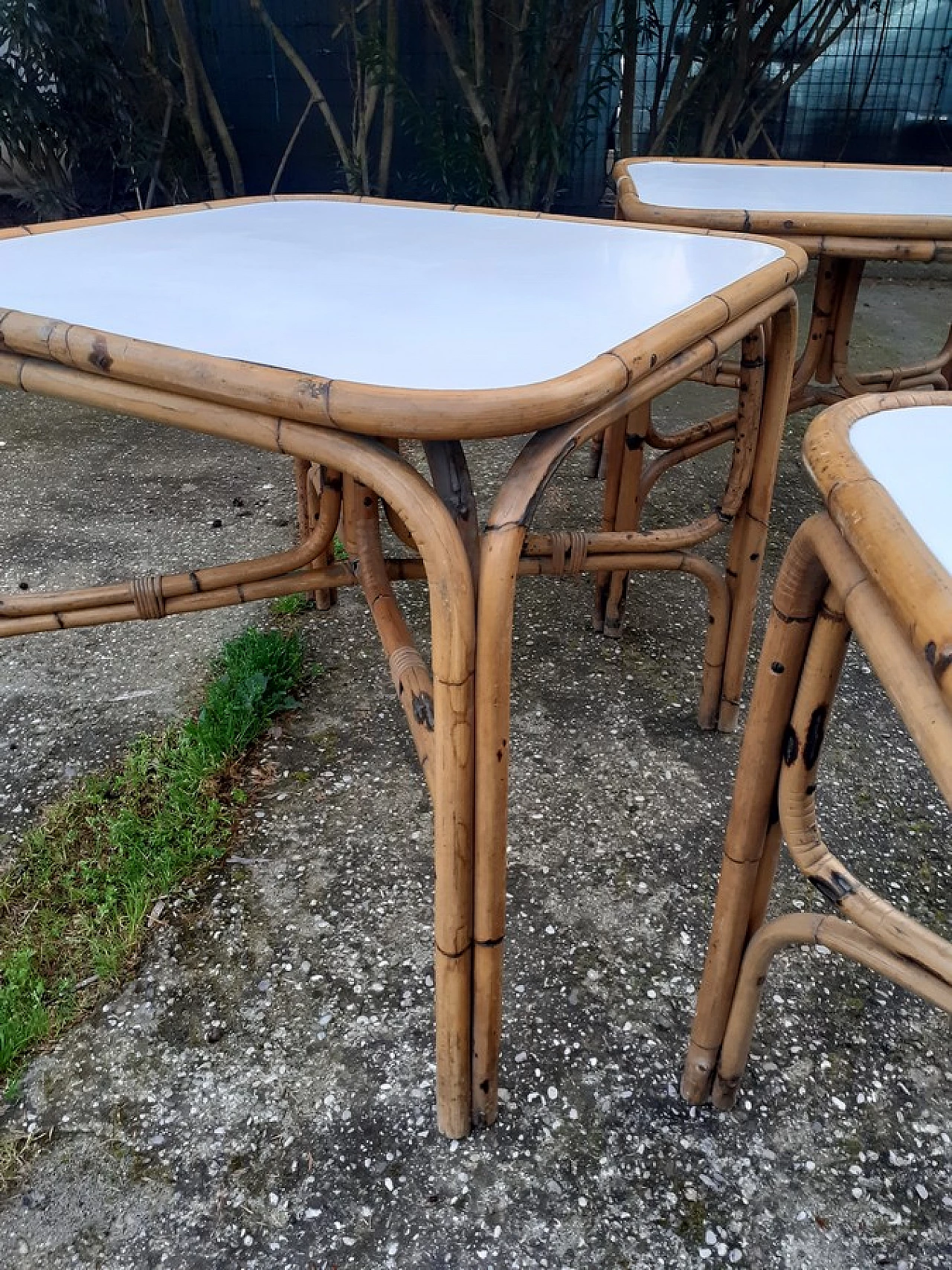 Bamboo table with white laminate top, 1990s 4