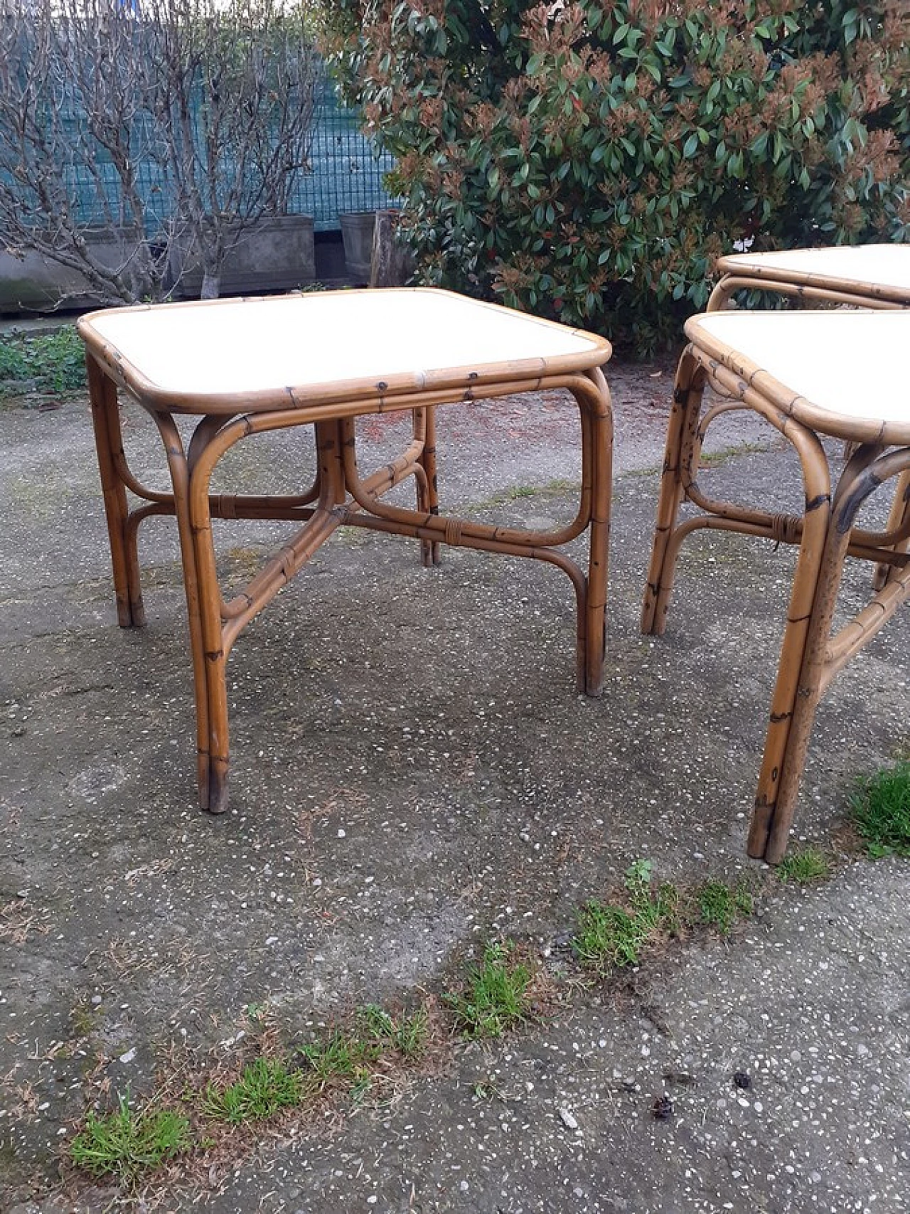 Bamboo table with white laminate top, 1990s 6