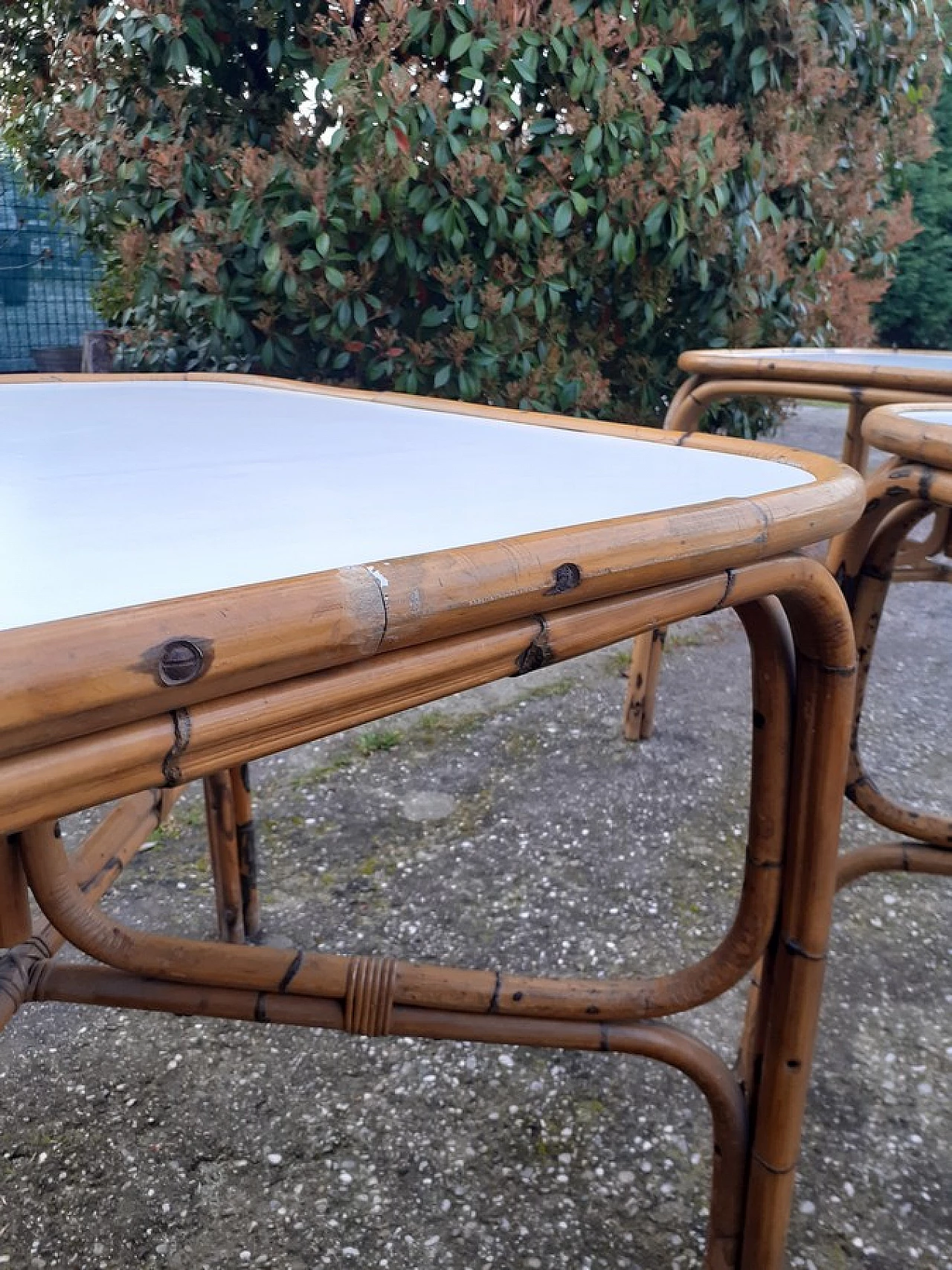 Bamboo table with white laminate top, 1990s 8