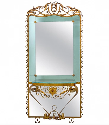 Consolle con specchio in ferro battuto e vetro di Pier Luigi Colli, anni '50