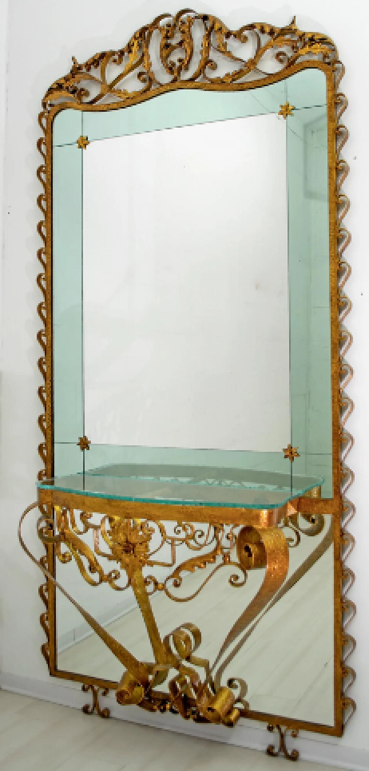 Consolle con specchio in ferro battuto e vetro di Pier Luigi Colli, anni '50 2