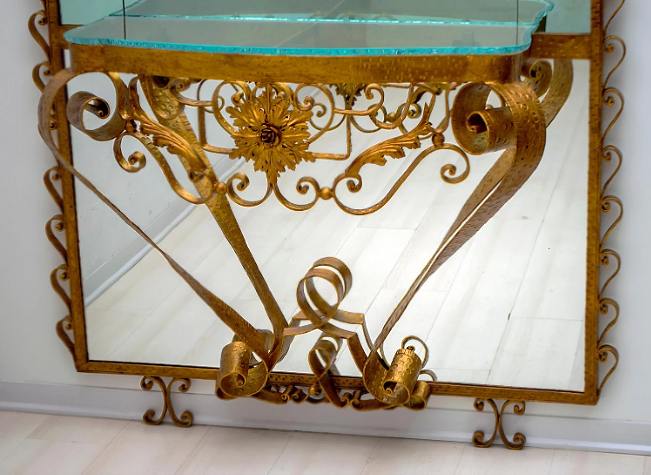 Wrought iron and glass console with mirror by Pier Luigi Colli, 1950s 4