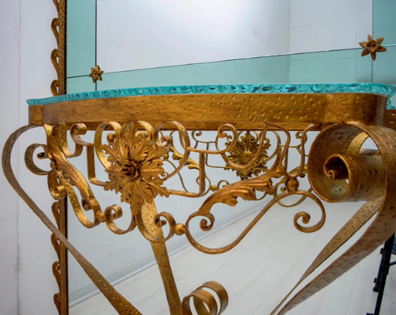 Wrought iron and glass console with mirror by Pier Luigi Colli, 1950s 8