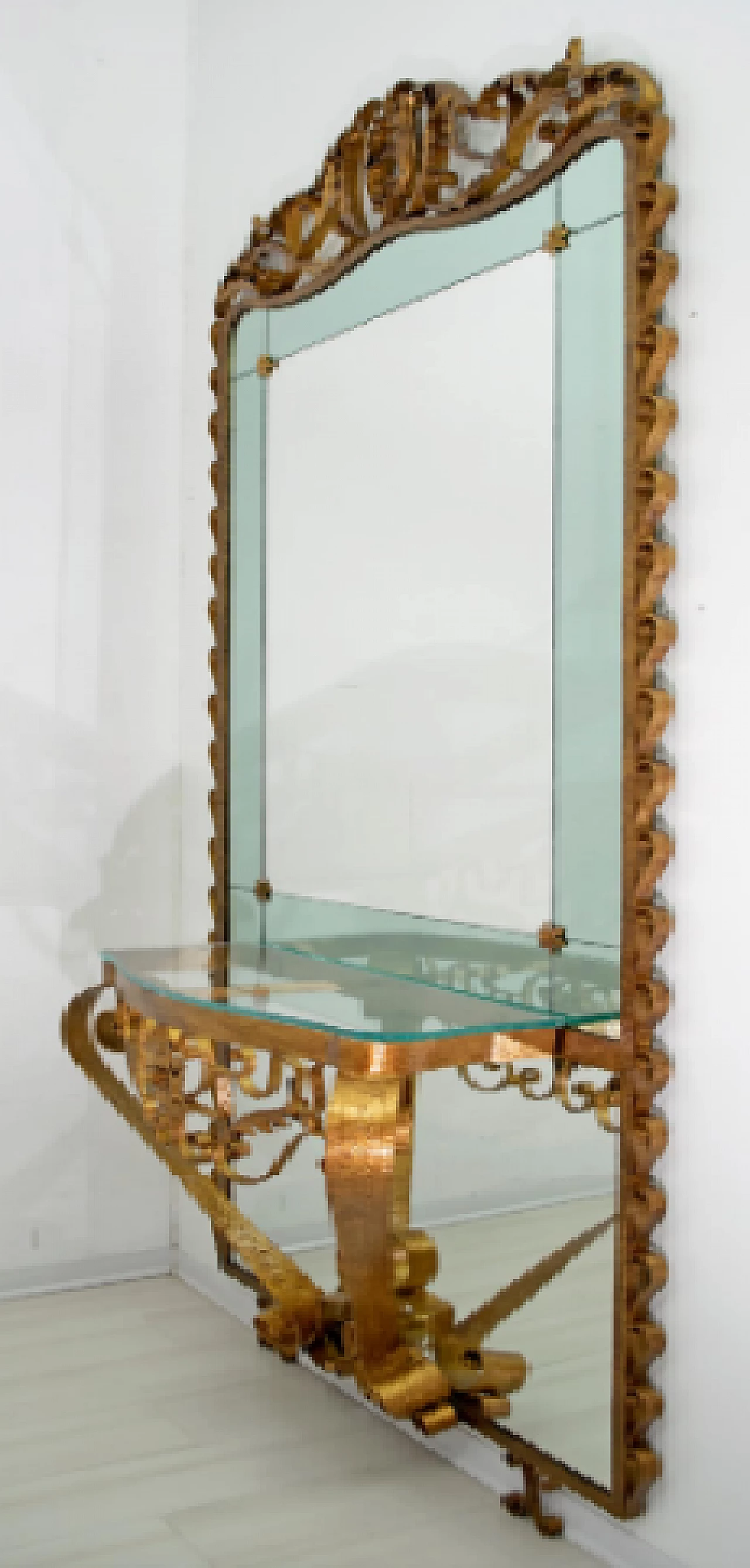 Wrought iron and glass console with mirror by Pier Luigi Colli, 1950s 16