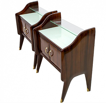 Pair of walnut, glass and brass bedside tables by Ico Parisi, 1950s