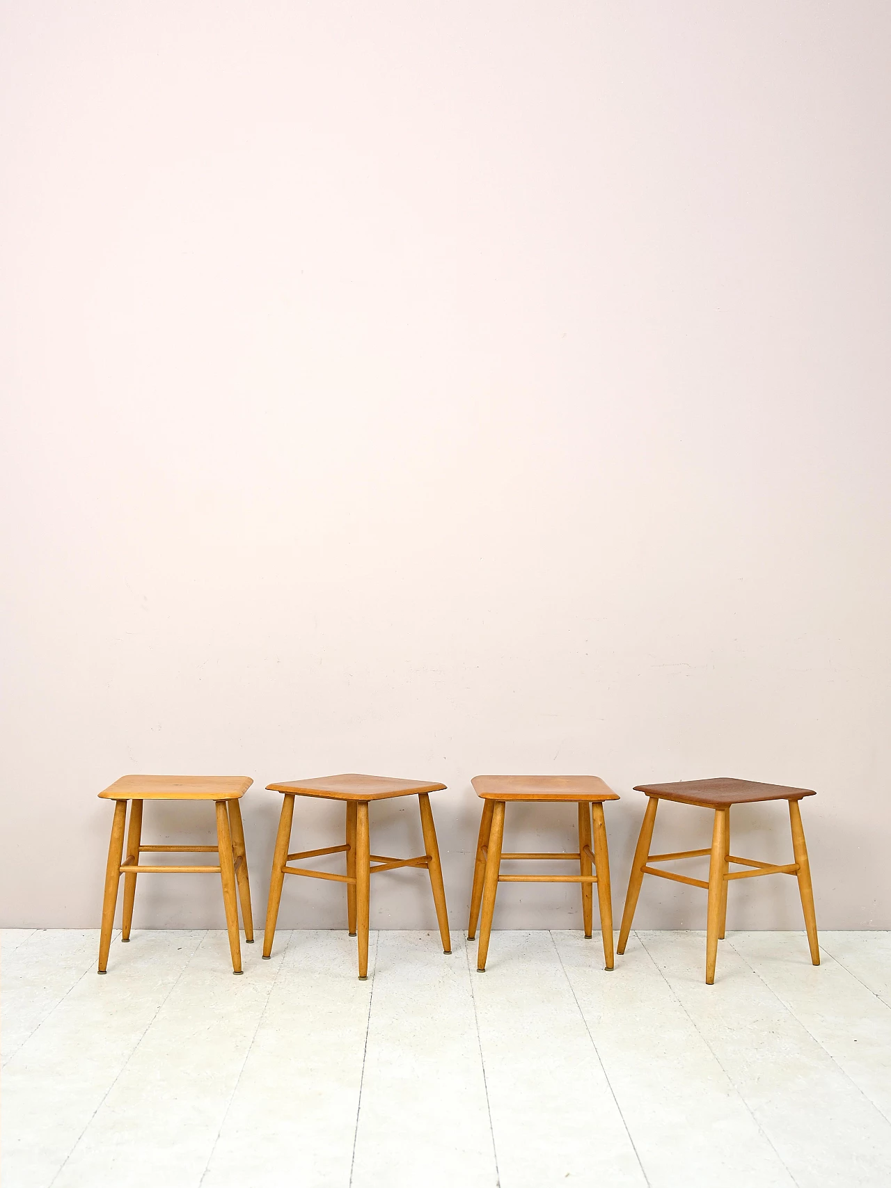 4 Scandinavian wooden stools by Edsby Verken, 1960s 1