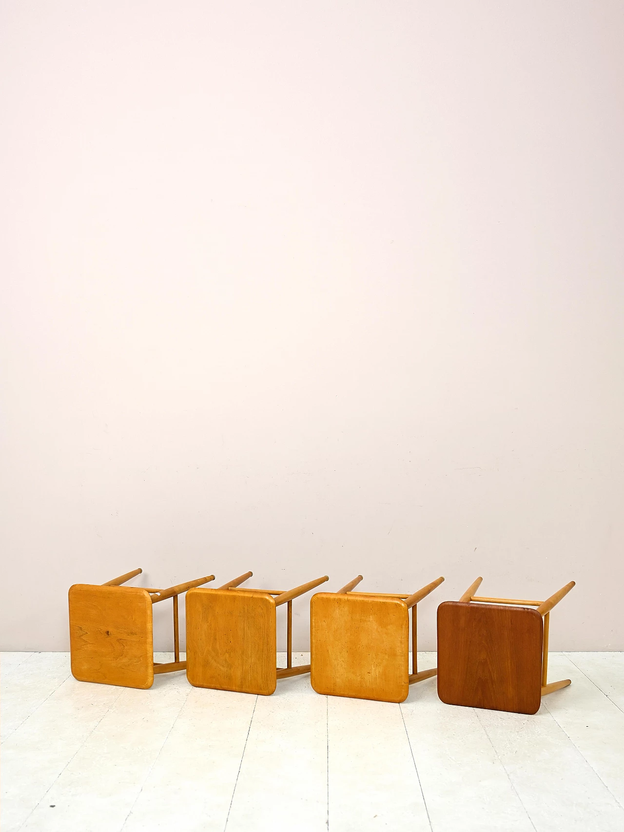 4 Scandinavian wooden stools by Edsby Verken, 1960s 3