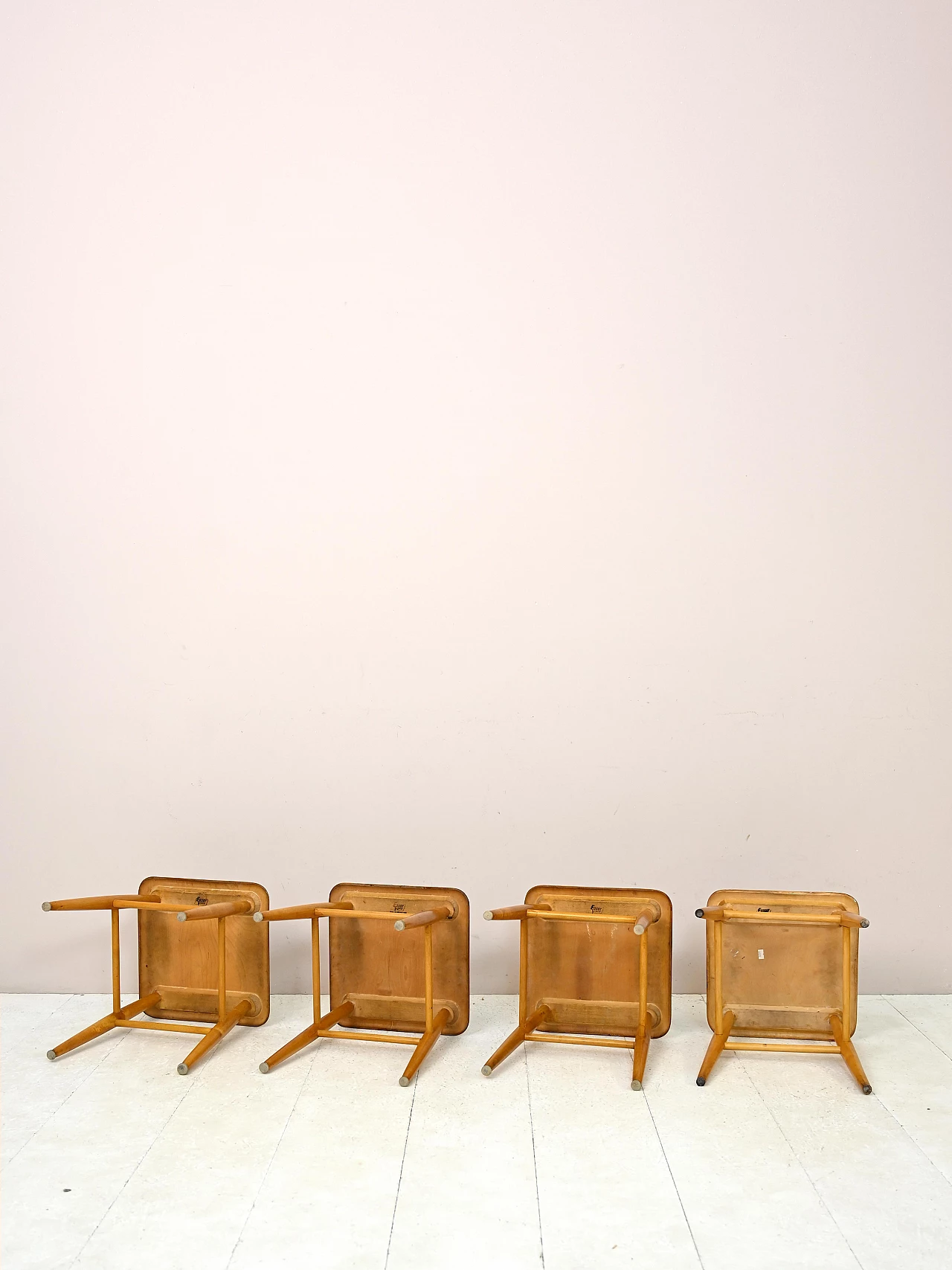 4 Scandinavian wooden stools by Edsby Verken, 1960s 4