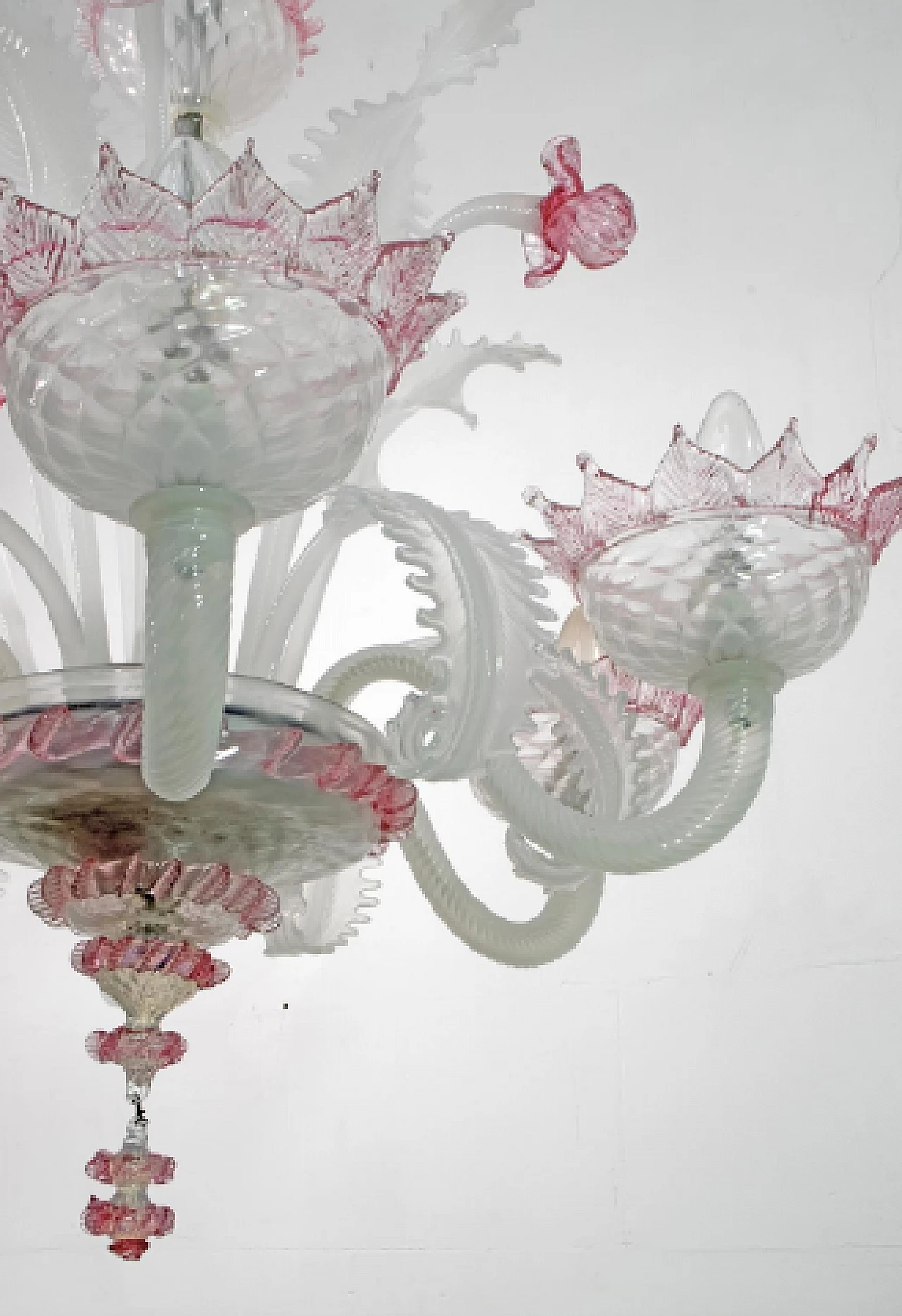 Lampadario Ca' Rezzonico in vetro di Murano bianco e rosa, anni '60 7