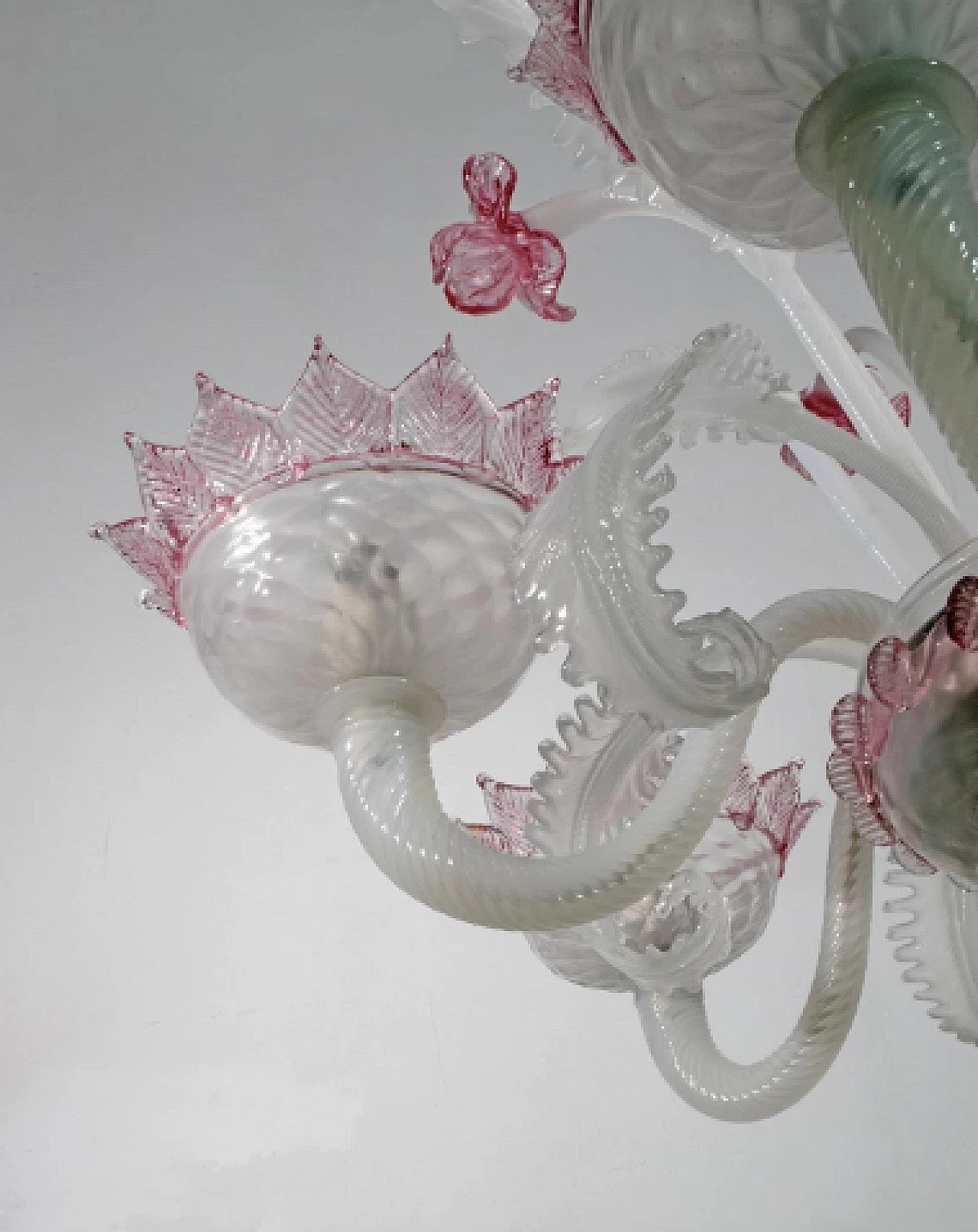 Lampadario Ca' Rezzonico in vetro di Murano bianco e rosa, anni '60 10