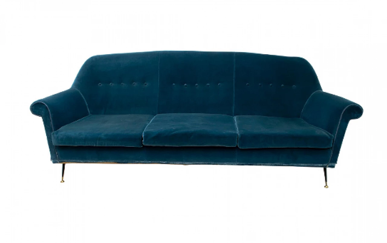 Blue velvet sofa by Gigi Radice for Minotti, 1950s 1