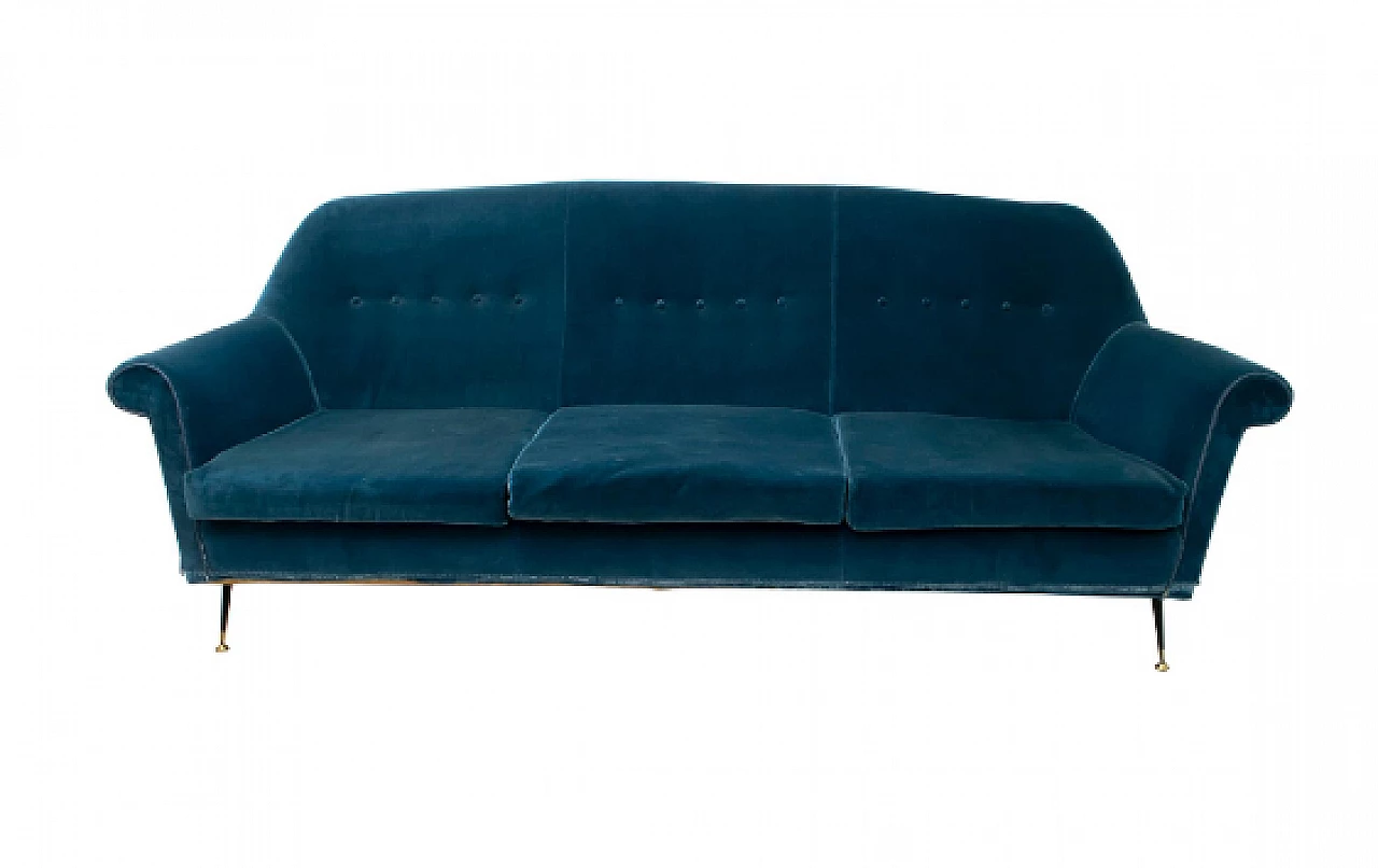 Divano in velluto blu di Gigi Radice per Minotti, anni '50 1