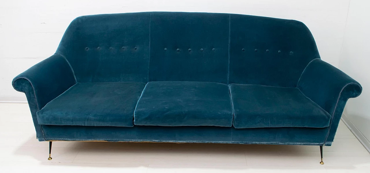 Divano in velluto blu di Gigi Radice per Minotti, anni '50 2