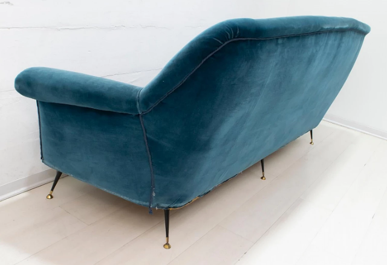 Divano in velluto blu di Gigi Radice per Minotti, anni '50 7