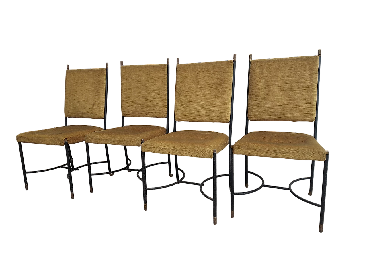 4 Sedie in ferro, ottone e velluto attribuite a Luigi Caccia Dominioni, anni '50 10
