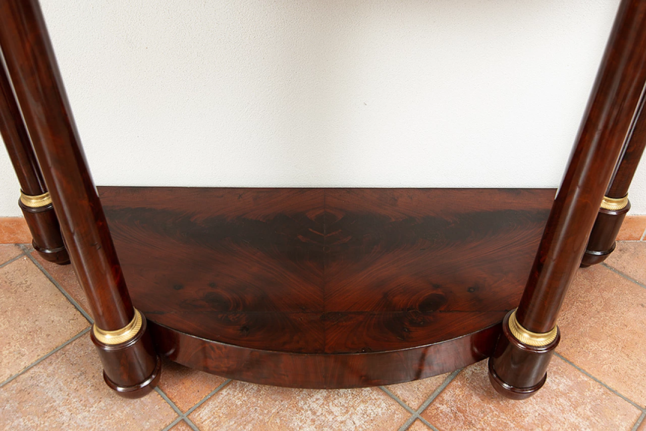 Mahogany feather Demi Lune console table with black Belgian marble top, 19th century 4