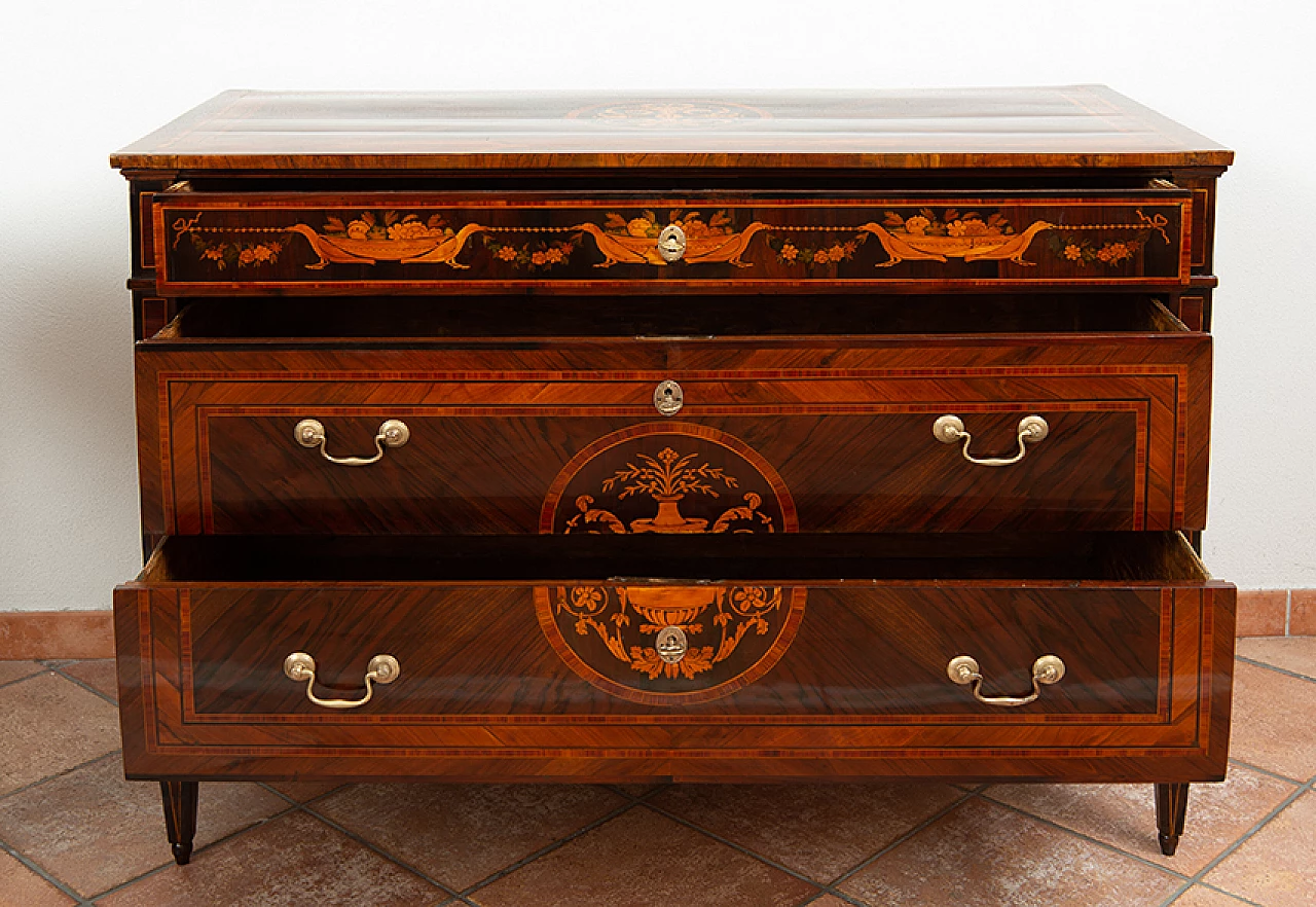 Louis XVI chest of drawers in inlaid exotic precious woods, 18th century 8